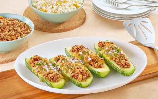 Calabacitas rellenas de quinoa y verduras de 221.2 Kcal