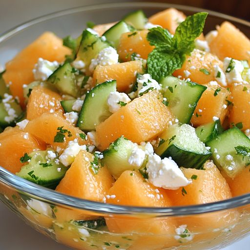 Melón picado con miel y pepino rebanado