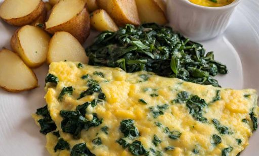 Tortilla de espinaca y queso con papas cambray