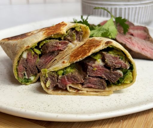 Burritos de bistec con guacamole