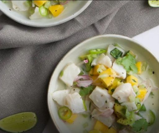 Ceviche con Jengibre, Mango y Coco
