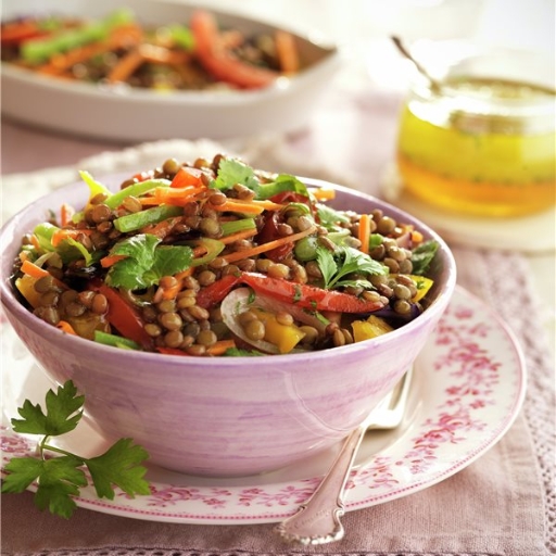 Ensalada tibia de lentejas con manzana y nuez