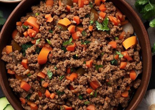Carne molida con verduras salteadas de 156 Kcal