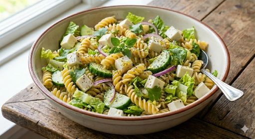 Ensalada con pasta y queso panela