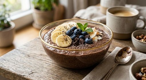 Pudin de chocolate con semillas de chía y plátano