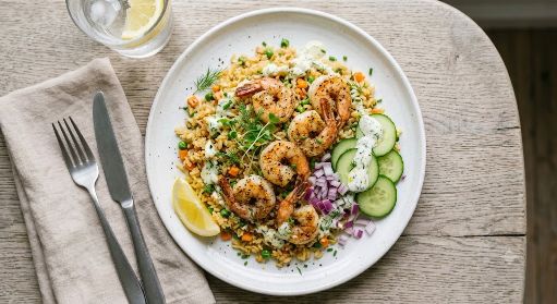 Arroz con camarones al sartén