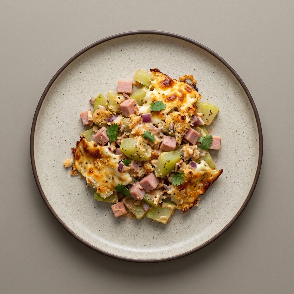 Chayotes con jamón de pavo y queso en airfryer
