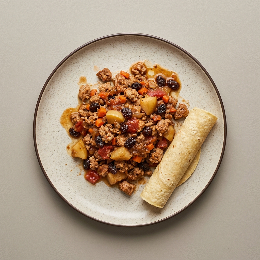 Picadillo dulce de pavo con manzana y pasitas