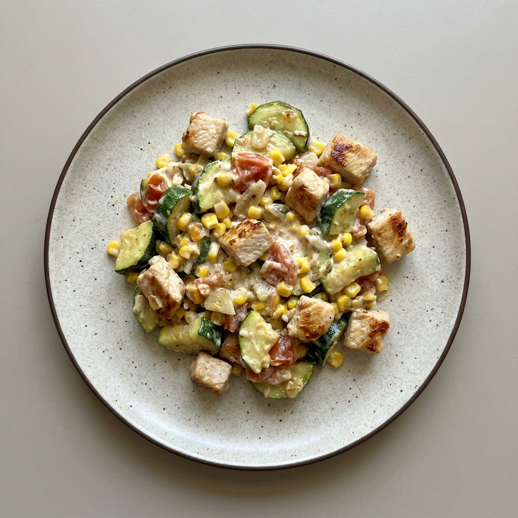 Calabacitas con elote a la crema y pavo