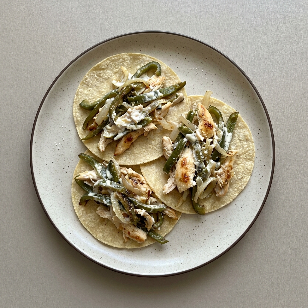 Tacos de rajas poblanas con crema y pollo