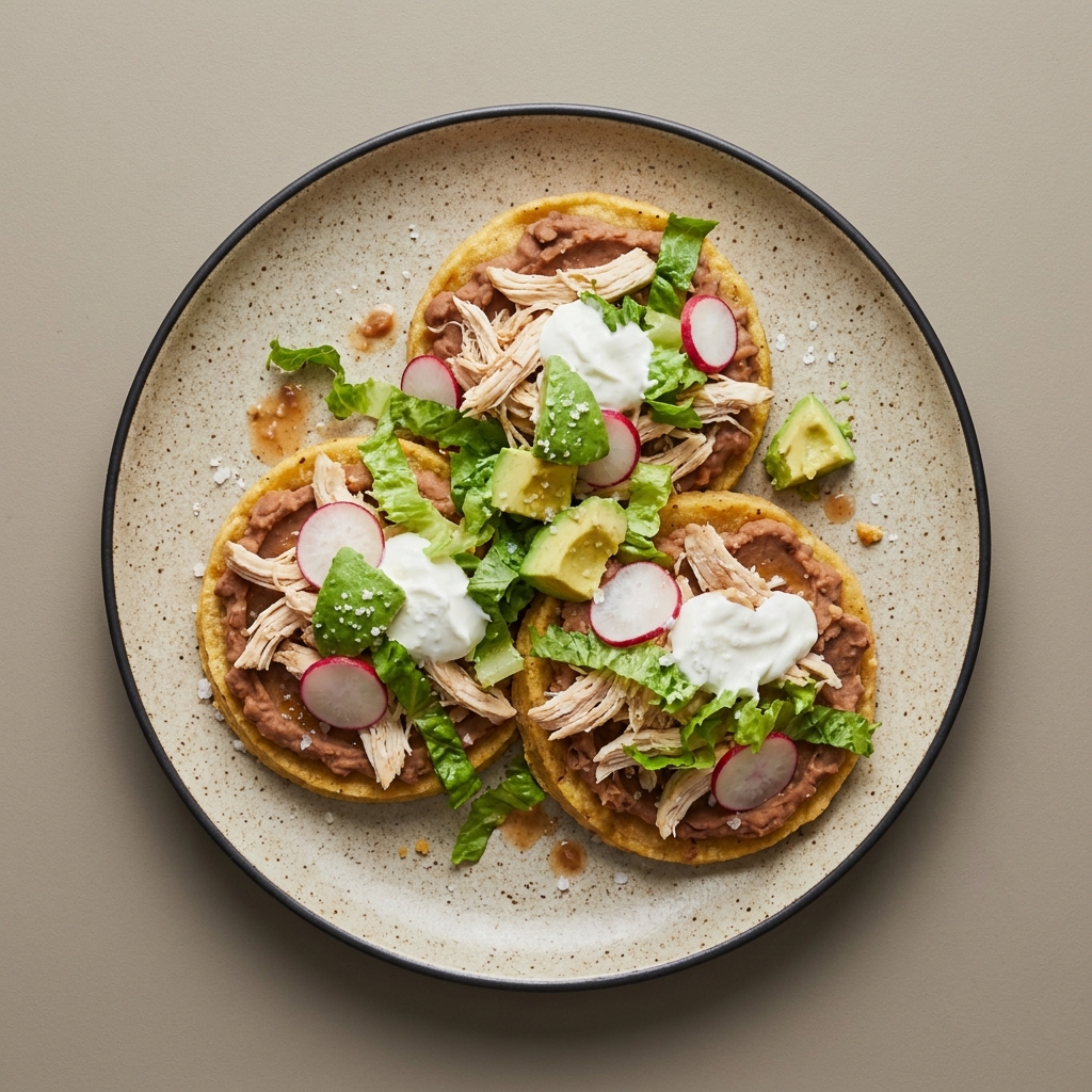 Sopes de frijol con pollo y yogurt