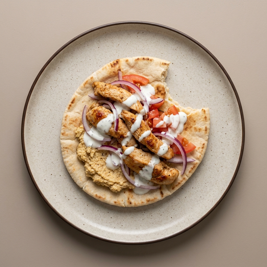 Tacos árabes de pollo con hummus y salsa de yogurt