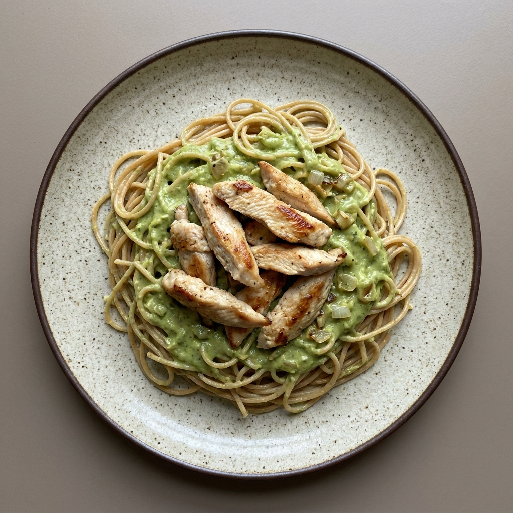 Espagueti verde con pechuga a la plancha