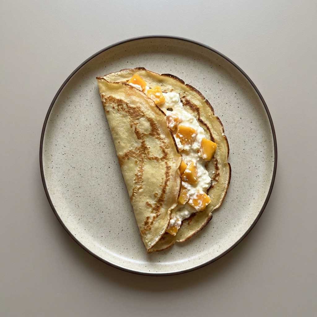 Crepas rellenas de requesón y mango