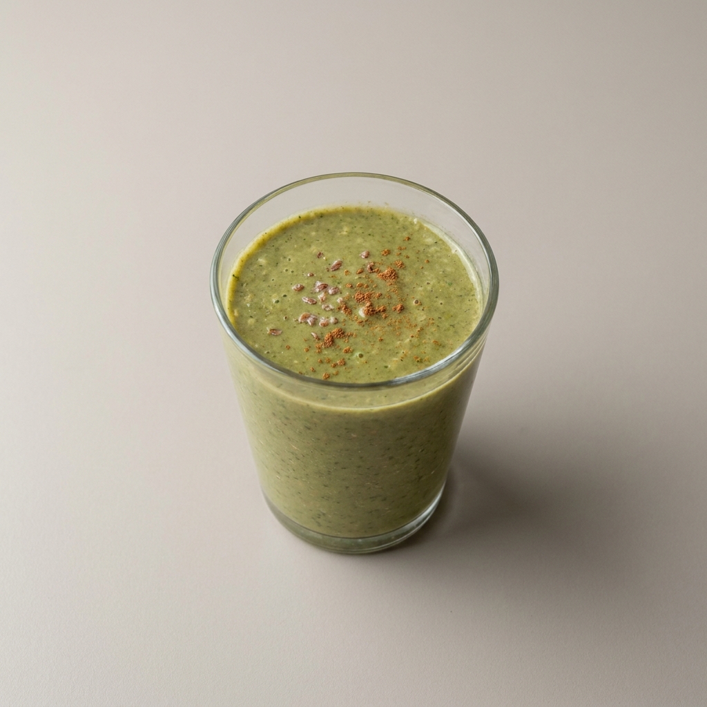Licuado verde de espinaca con avena, plátano y linaza