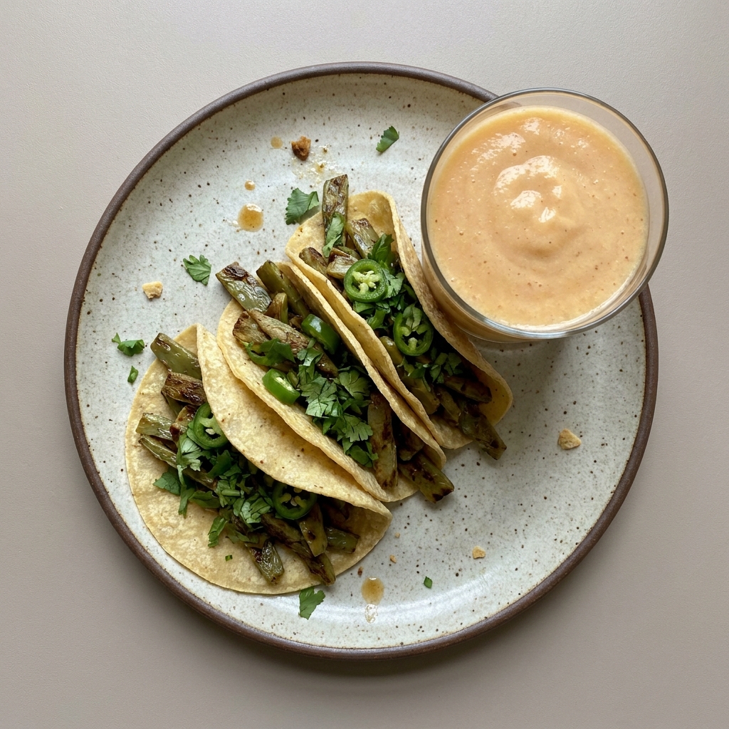 Tacos de nopal asado, con licuado de papaya