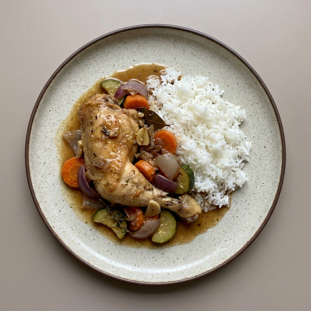 Pollo en escabeche de zanahoria y cebolla con arroz