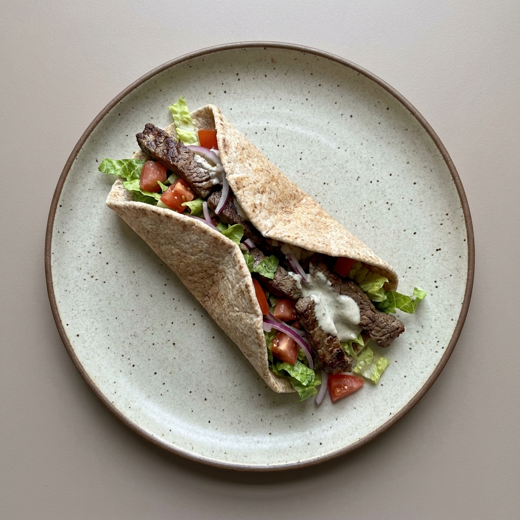 Wrap árabe de bistec con salsa de yogurt y tahini