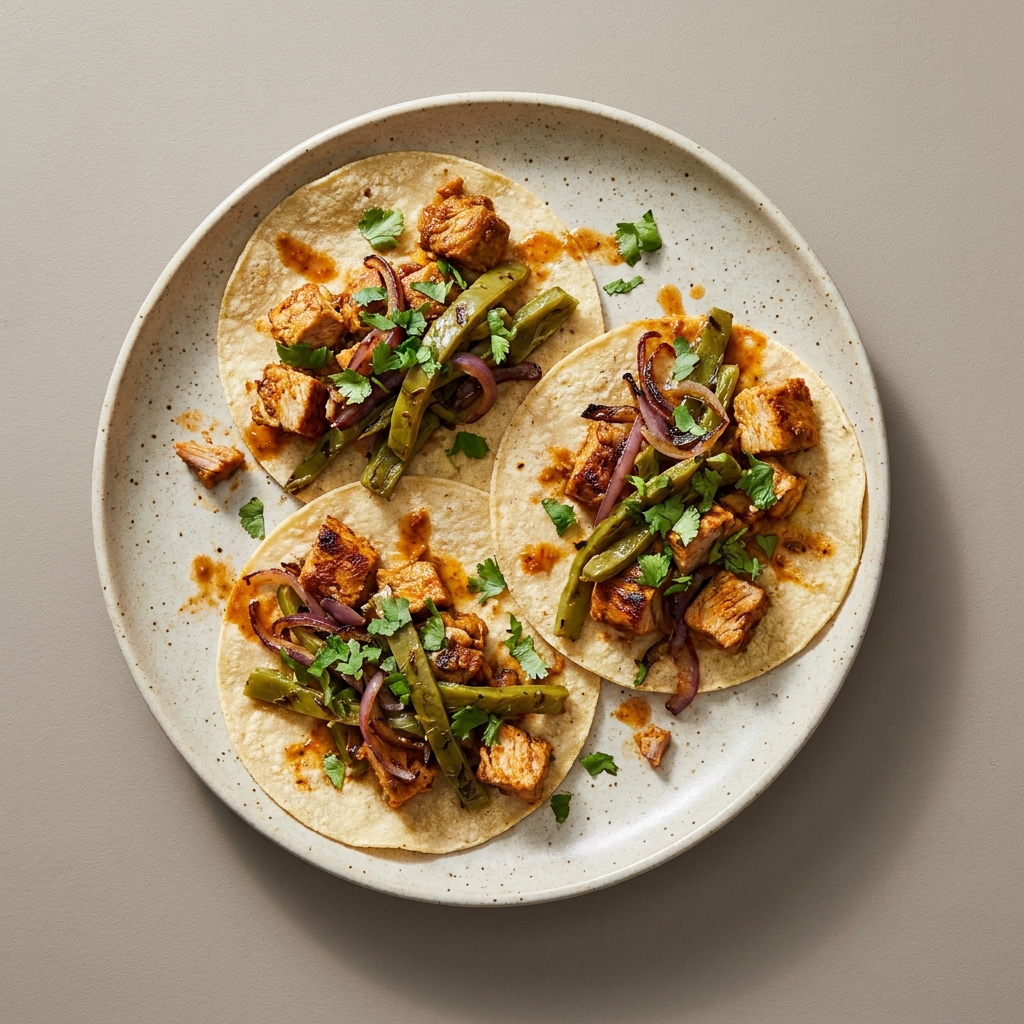 Tacos de cerdo al pastor con nopales
