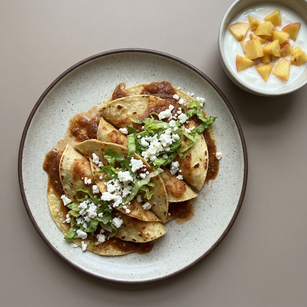 Entomatadas de queso fresco y bowl de yogurt y durazno