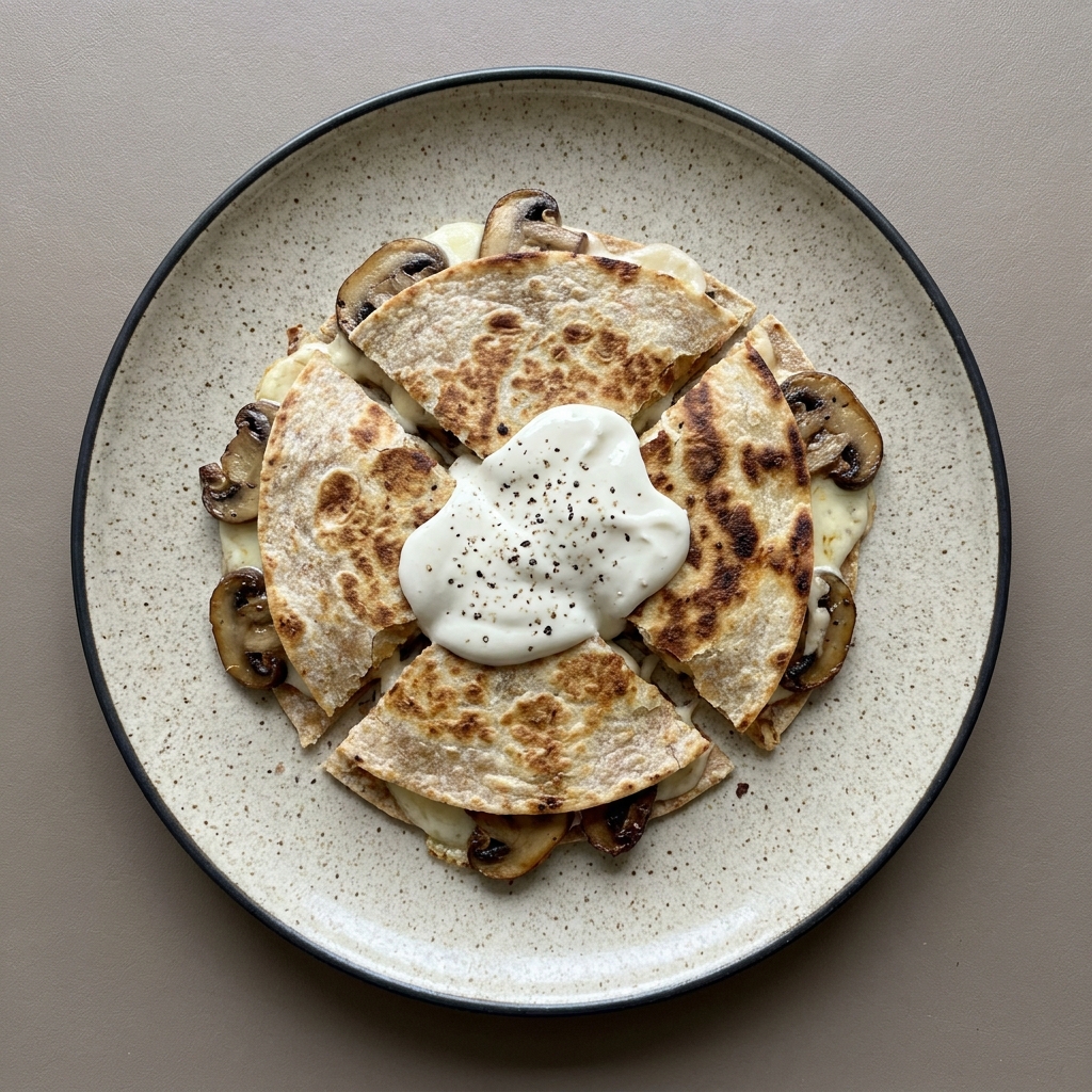 Sincronizada de mozzarella con champiñones y crema