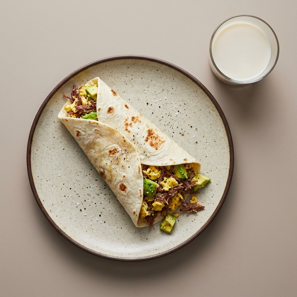 Burrito de machaca con huevo y aguacate