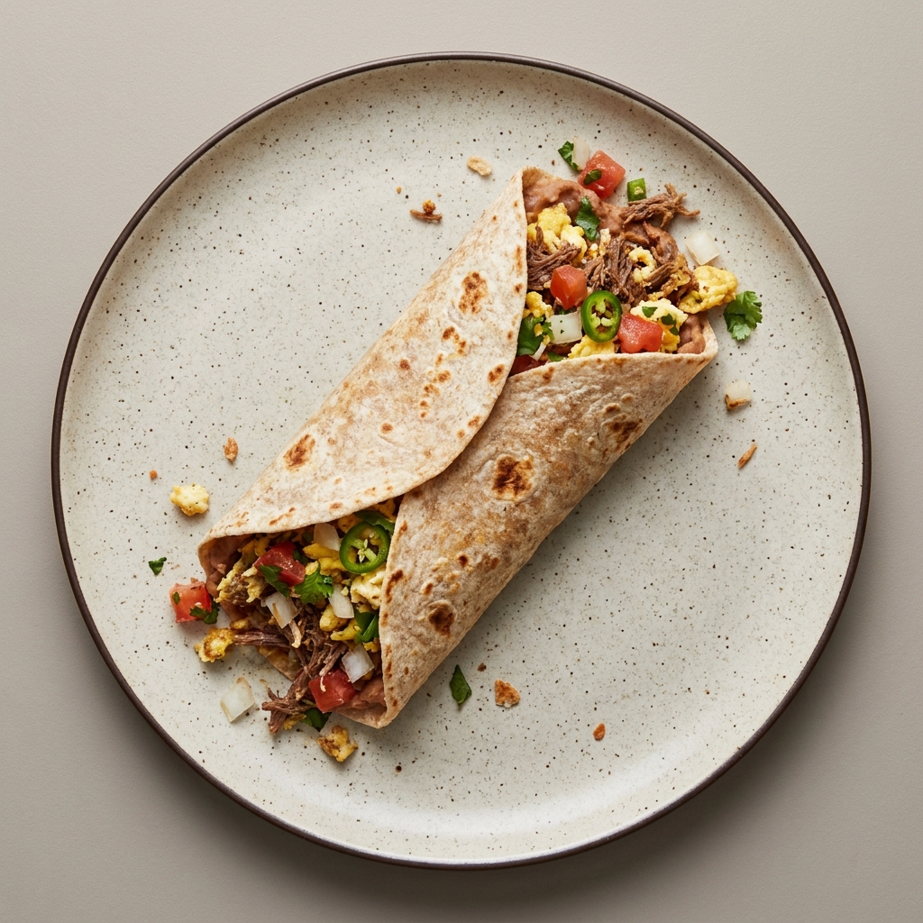 Burrito de machaca con huevo y frijoles