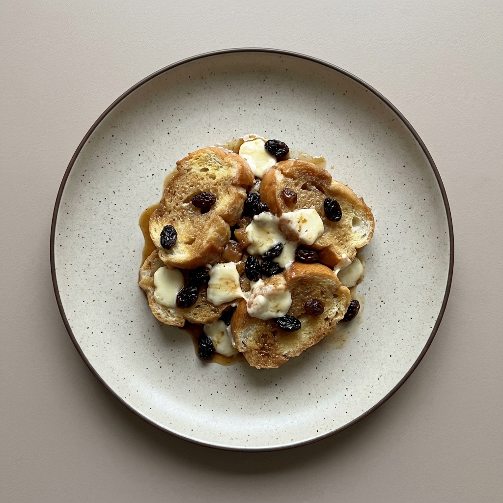 Capirotada de leche con piloncillo, queso fresco y pasitas