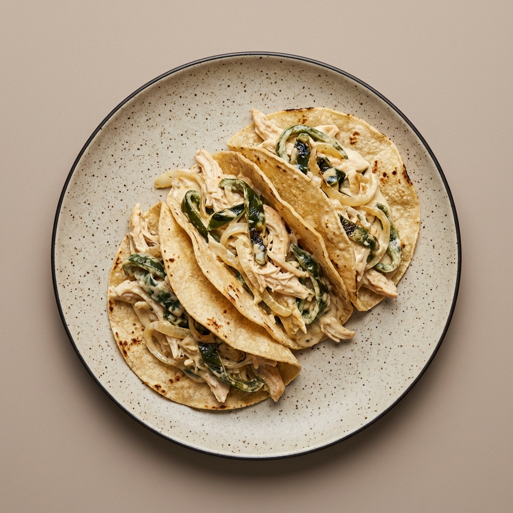 Tacos de rajas poblanas con pollo a la crema
