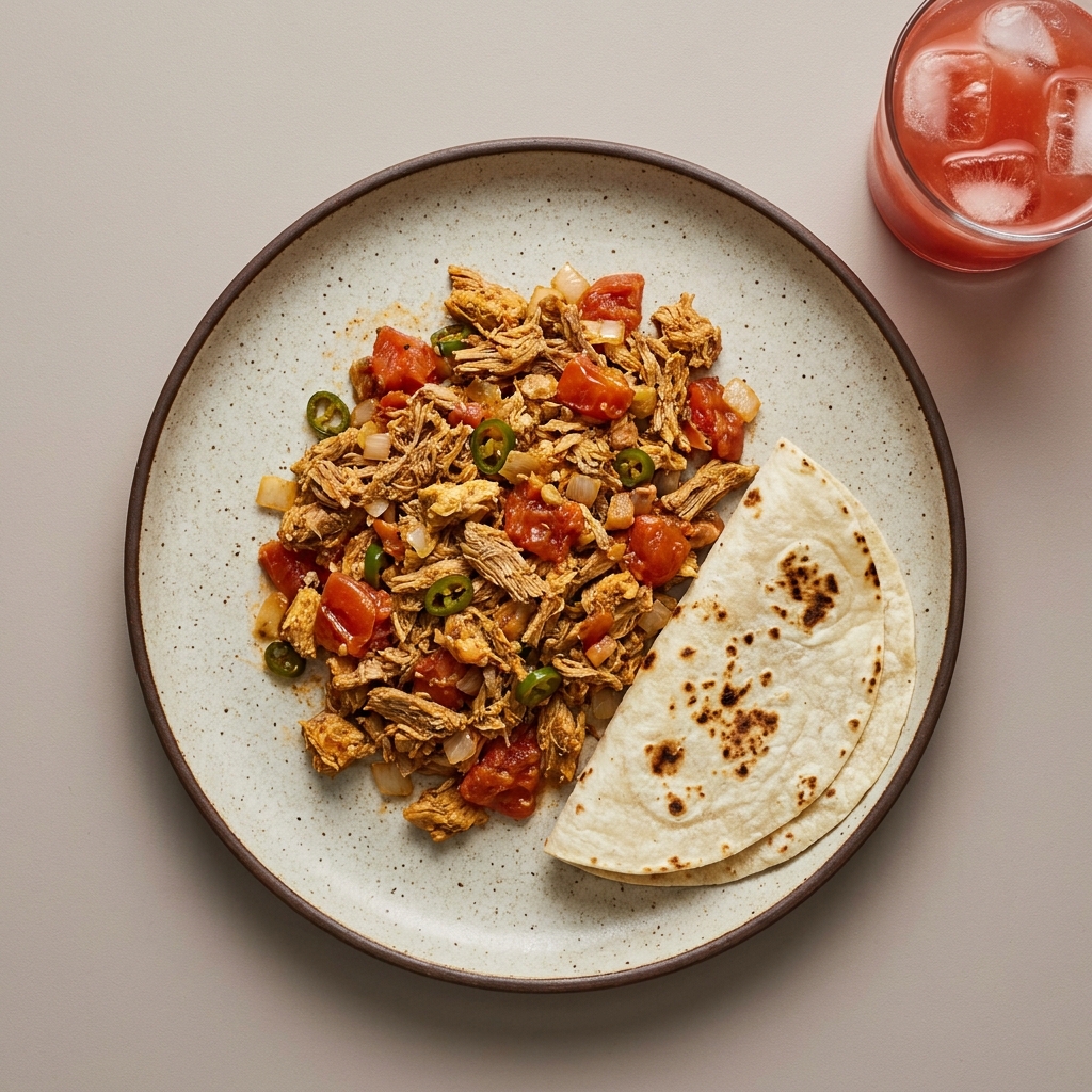 Machaca a la mexicana con tortillas y agua de sandía