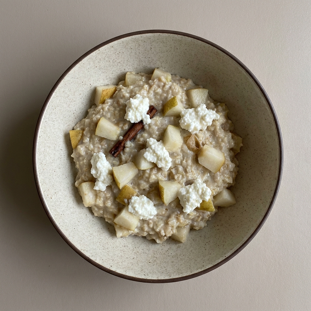 Avena con leche, pera y requesón