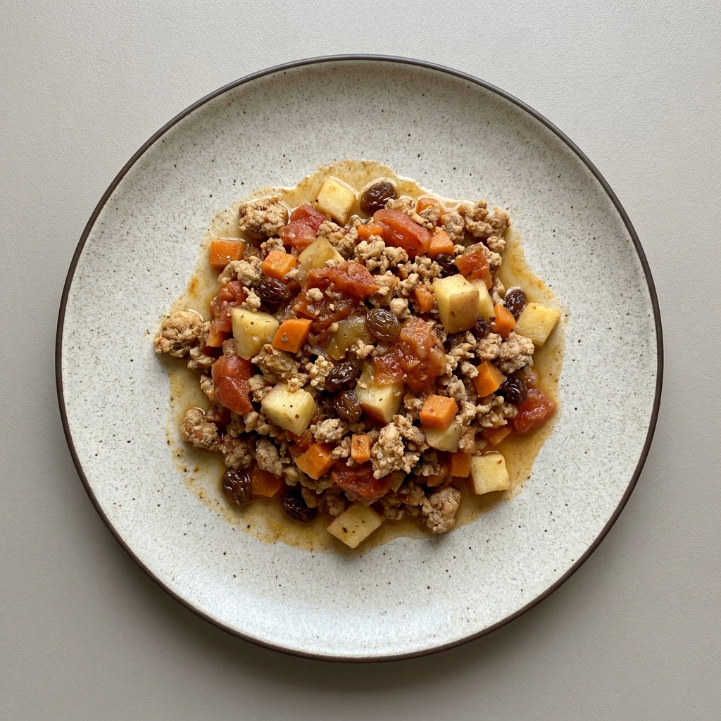 Picadillo dulce de pavo con manzana y pasitas