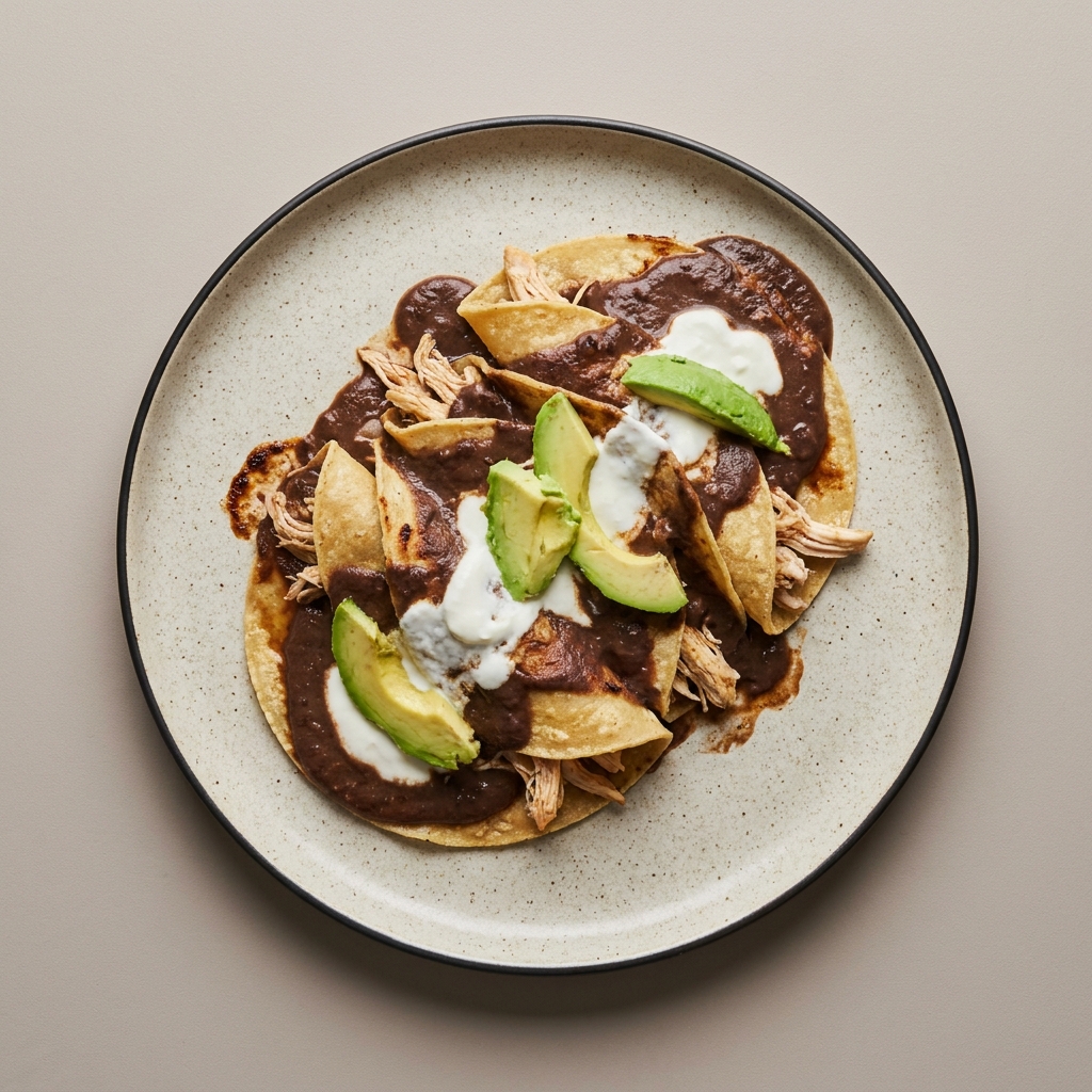 Enfrijoladas de pollo con jocoque y aguacate