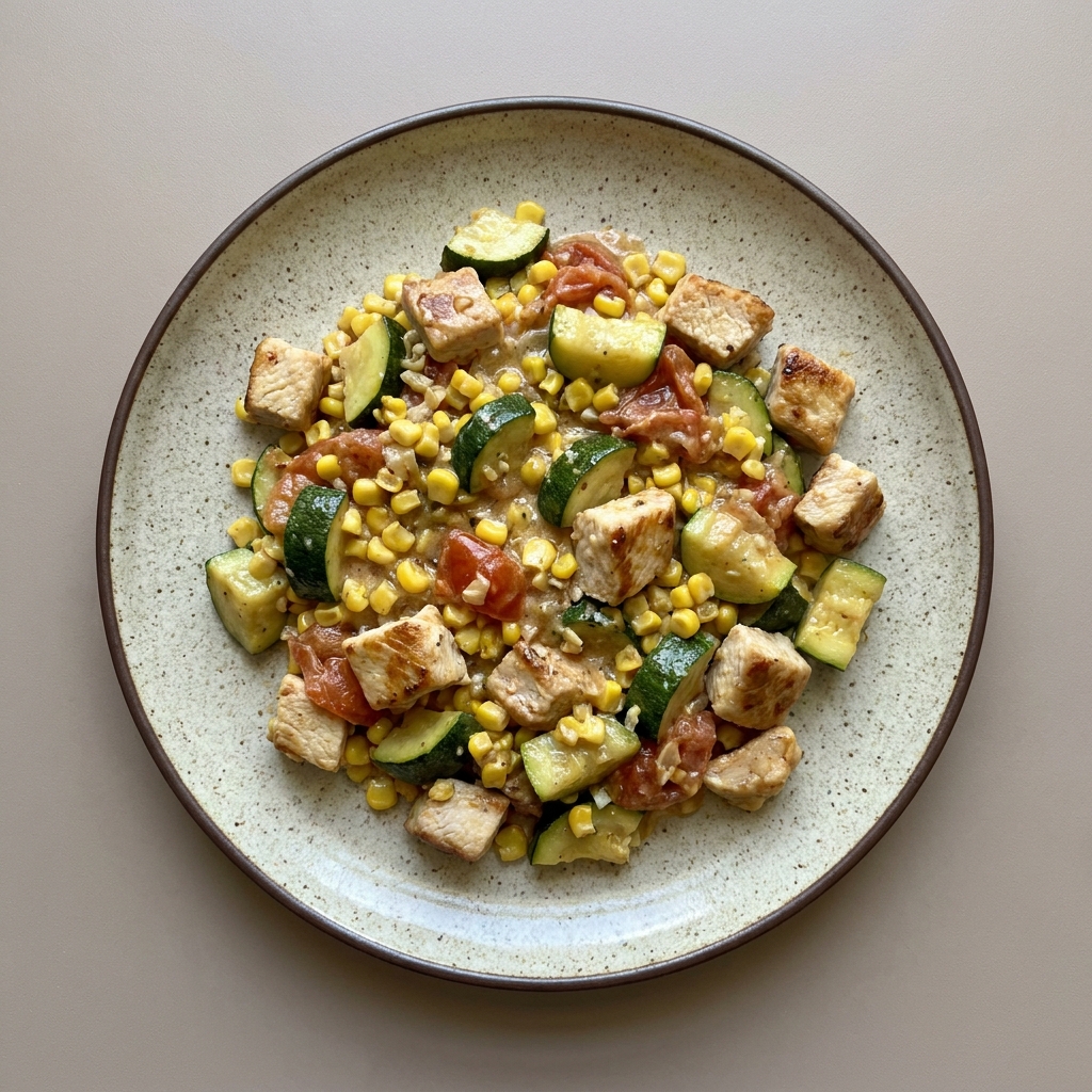 Calabacitas con pavo y elote a la crema