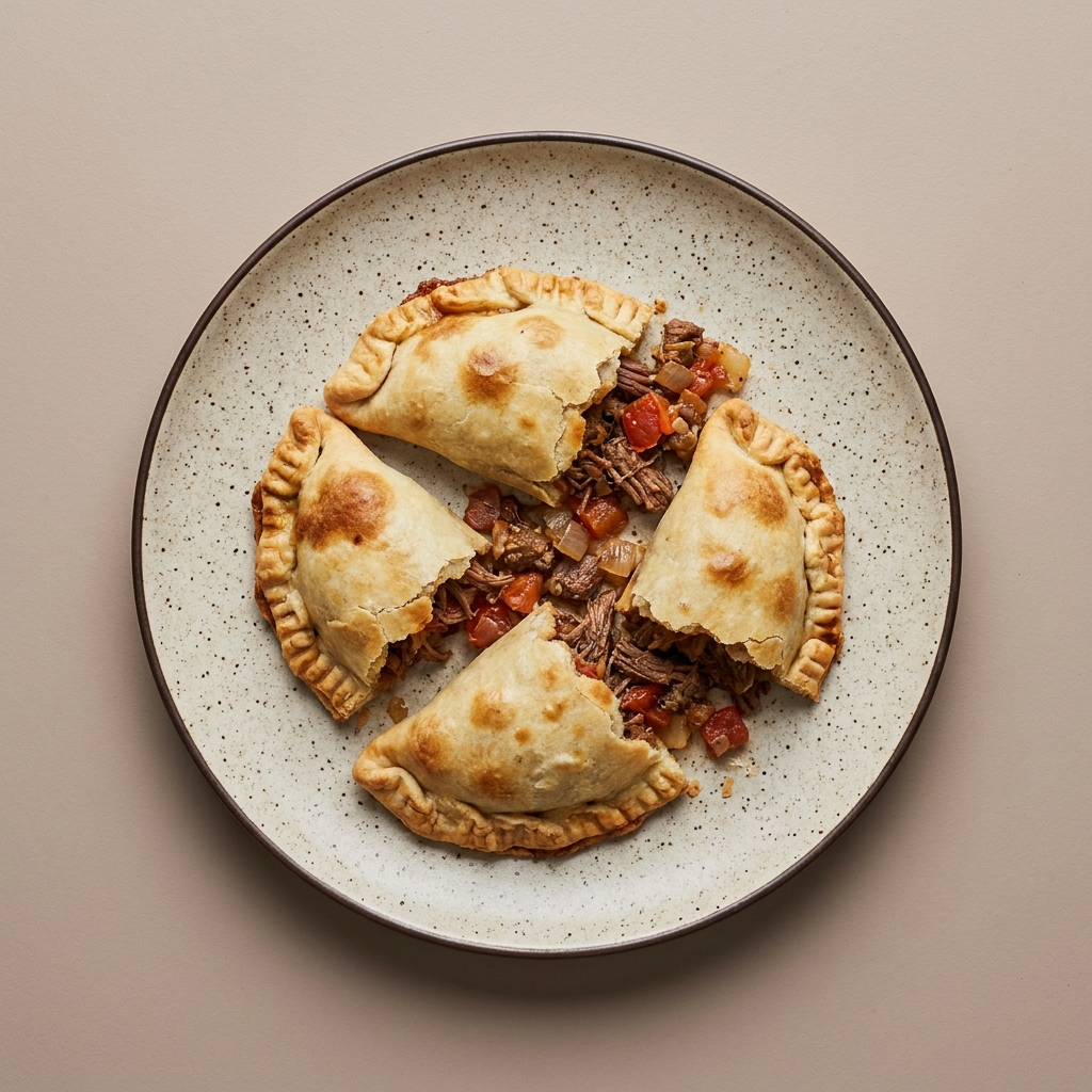 Empanadas horneadas de carne de res deshebrada con jitomate y cebolla
