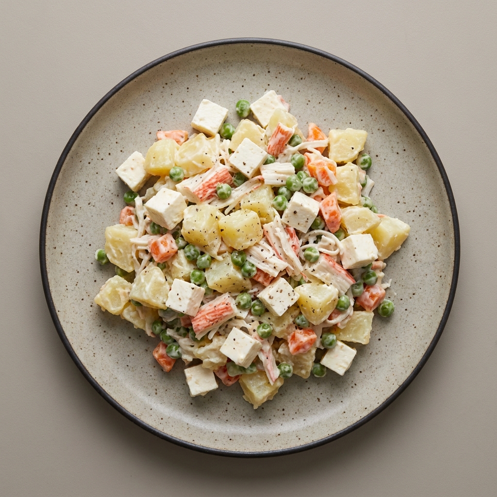 Ensalada rusa de surimi con queso panela y papa