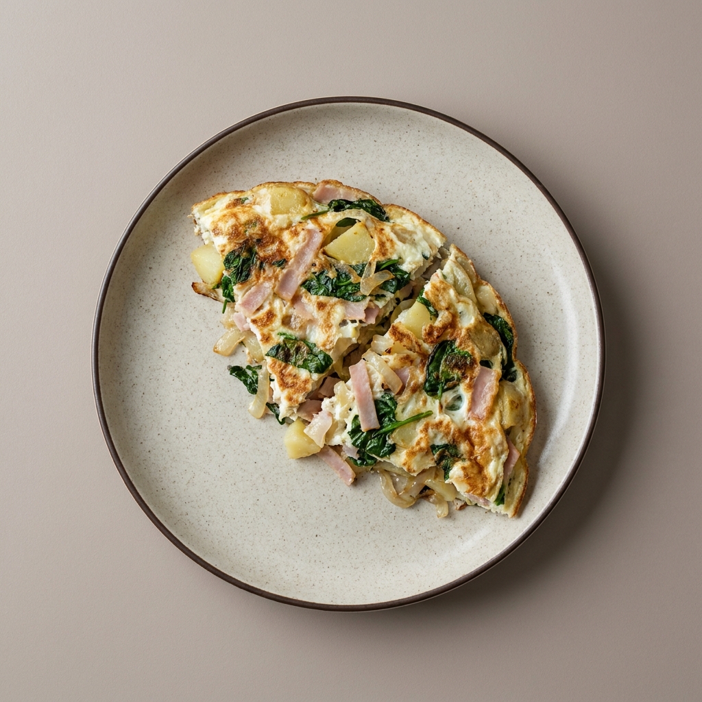 Tortilla española de claras con jamón, papa y espinaca