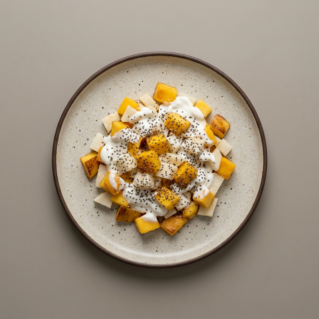 Bowl de yogurt con mango, jícama y chía