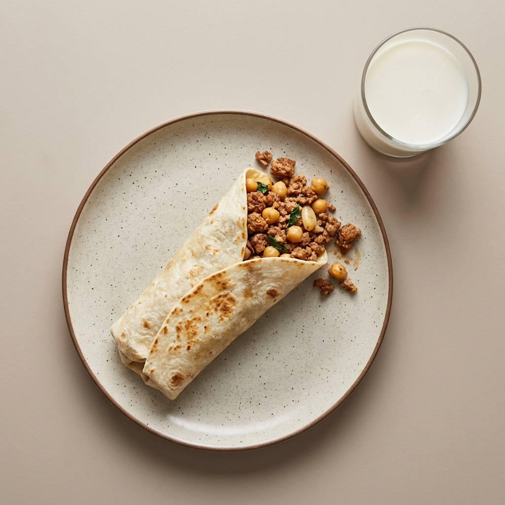 Burrito de garbanzos con carne molida de pavo y leche