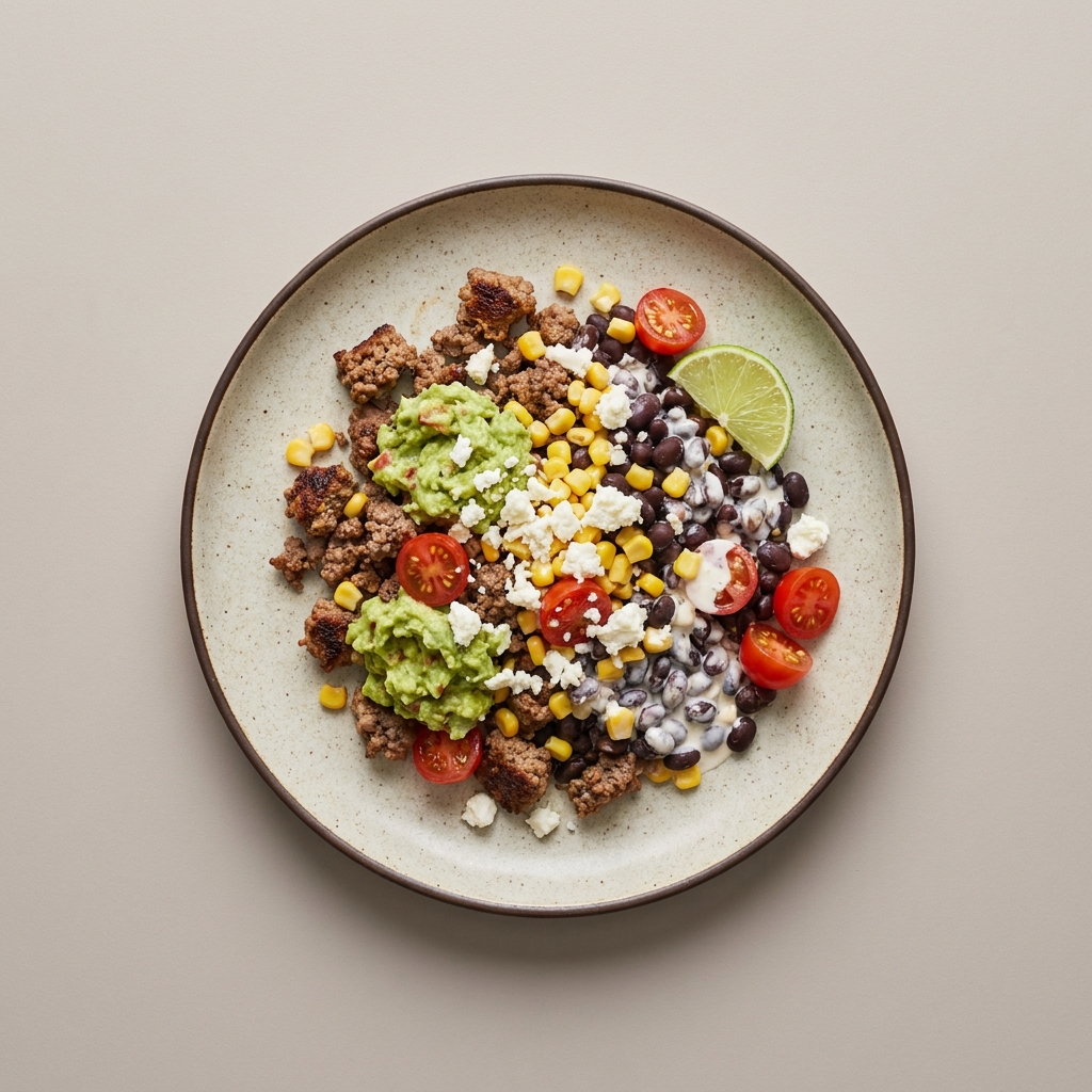 Tex-Mex bowl con carne molida y guacamole