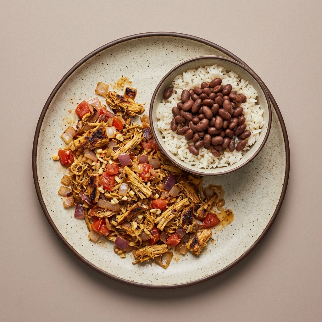 Machaca de res a la mexicanca acompañado de Bowl Morisqueta de arroz blanco con frijoles
