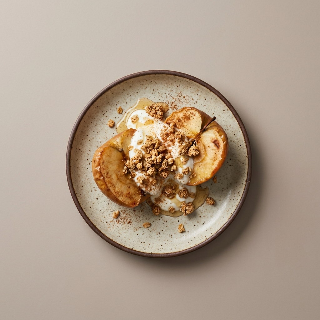 Manzana cocida rellena de yogurt, granola  y un poco de miel