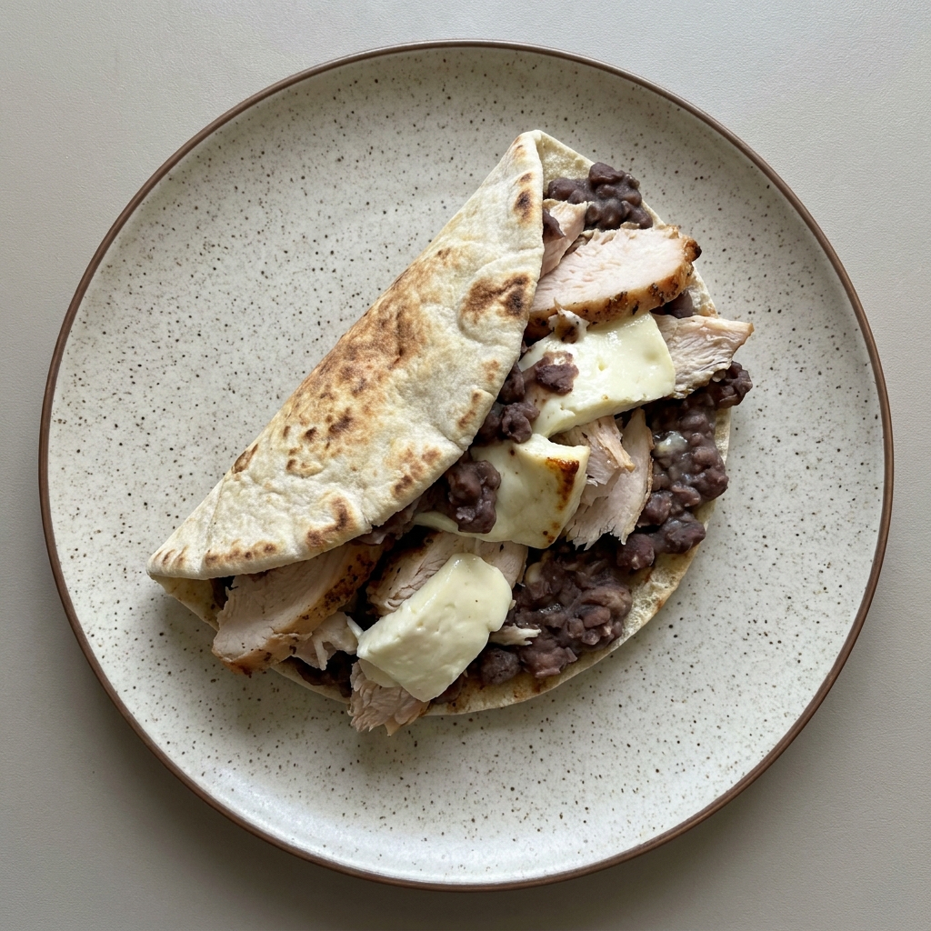 Pan pita de frijol con pechuga de pavo y queso panela