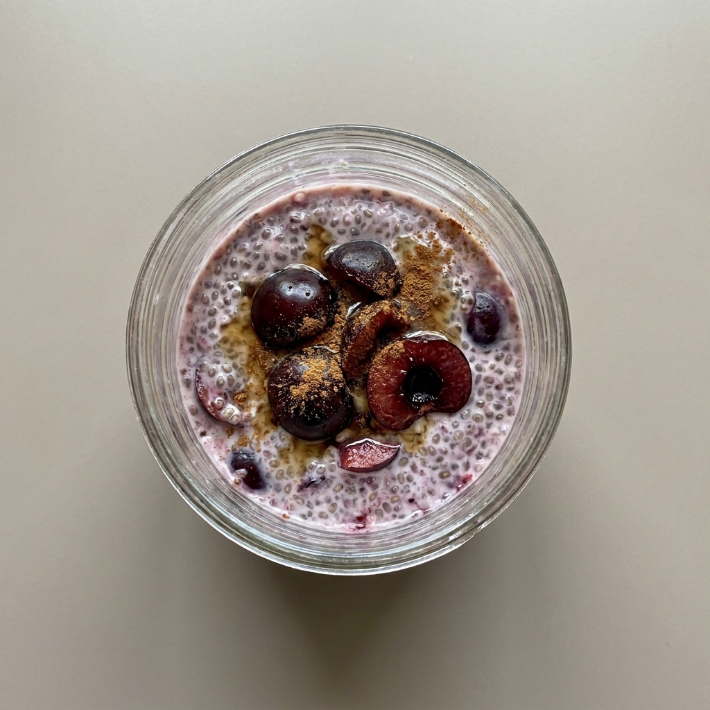 Pudín de chía sabor black cherry con nueces