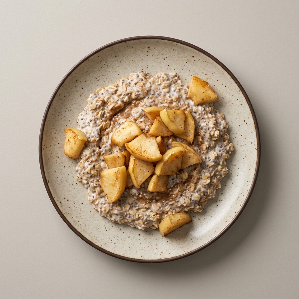 Pudín de chía con avena, manzana, crema de almendras y yogurt griego