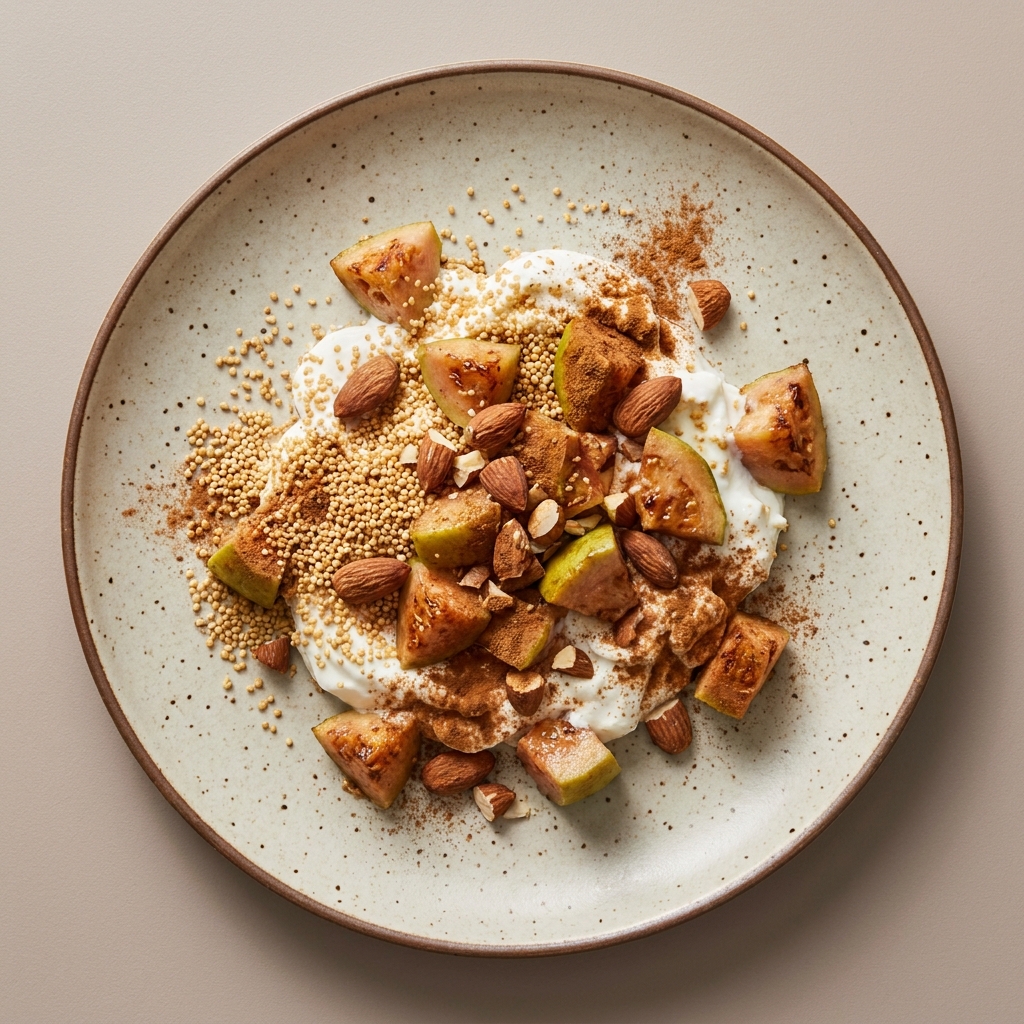 Bowl de yogurt con amaranto, guayaba y almendra