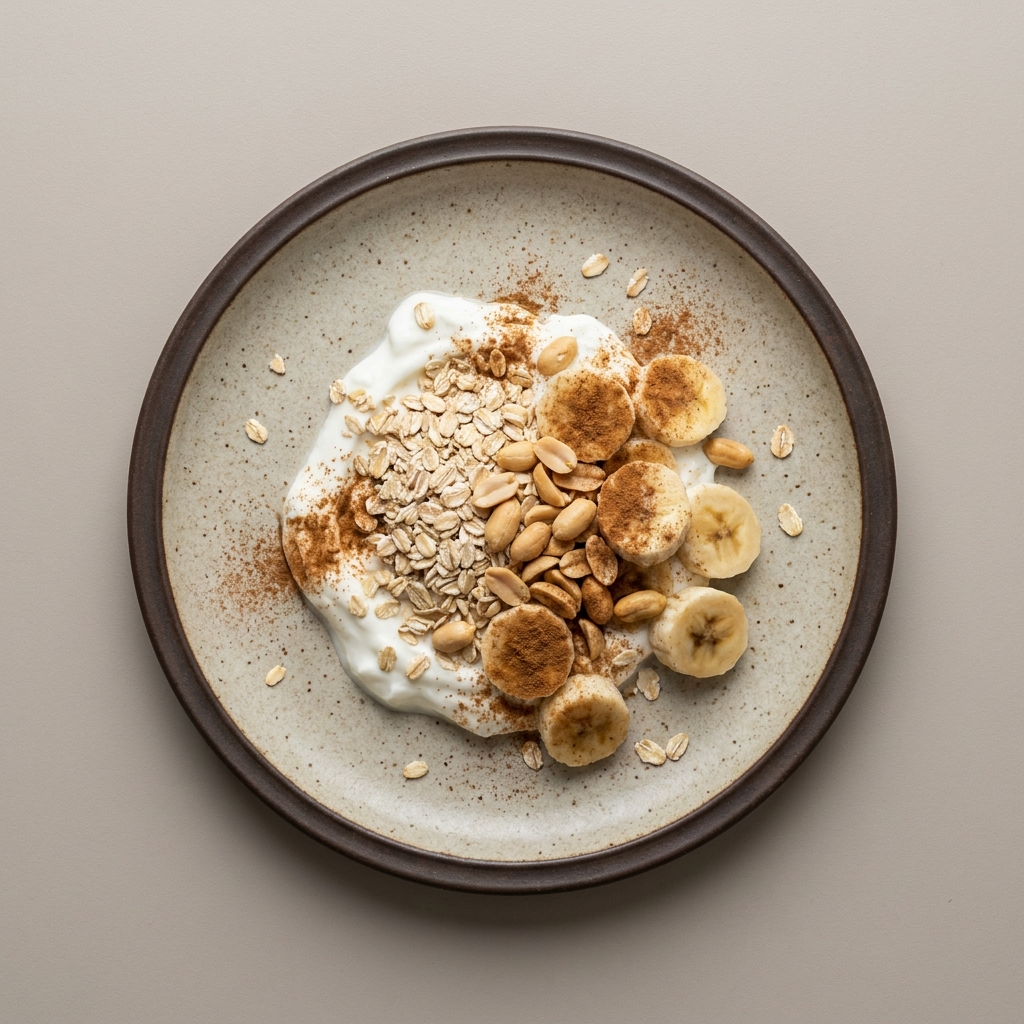 Bowl de yogurt con avena, plátano y cacahuate