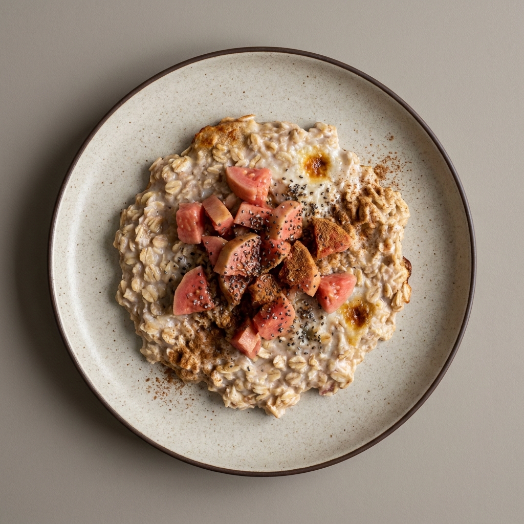 Avena con semilla de chía, guayaba y mermelada