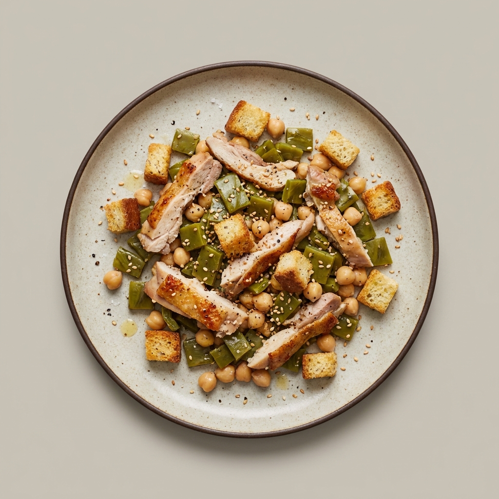 Ensalada de pollo con nopal, y garbanzo