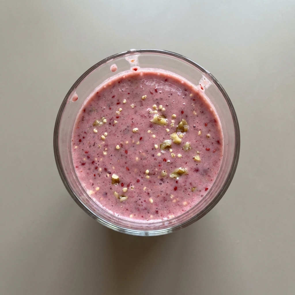 Licuado de yogurt con frambuesa, amaranto, y nuez